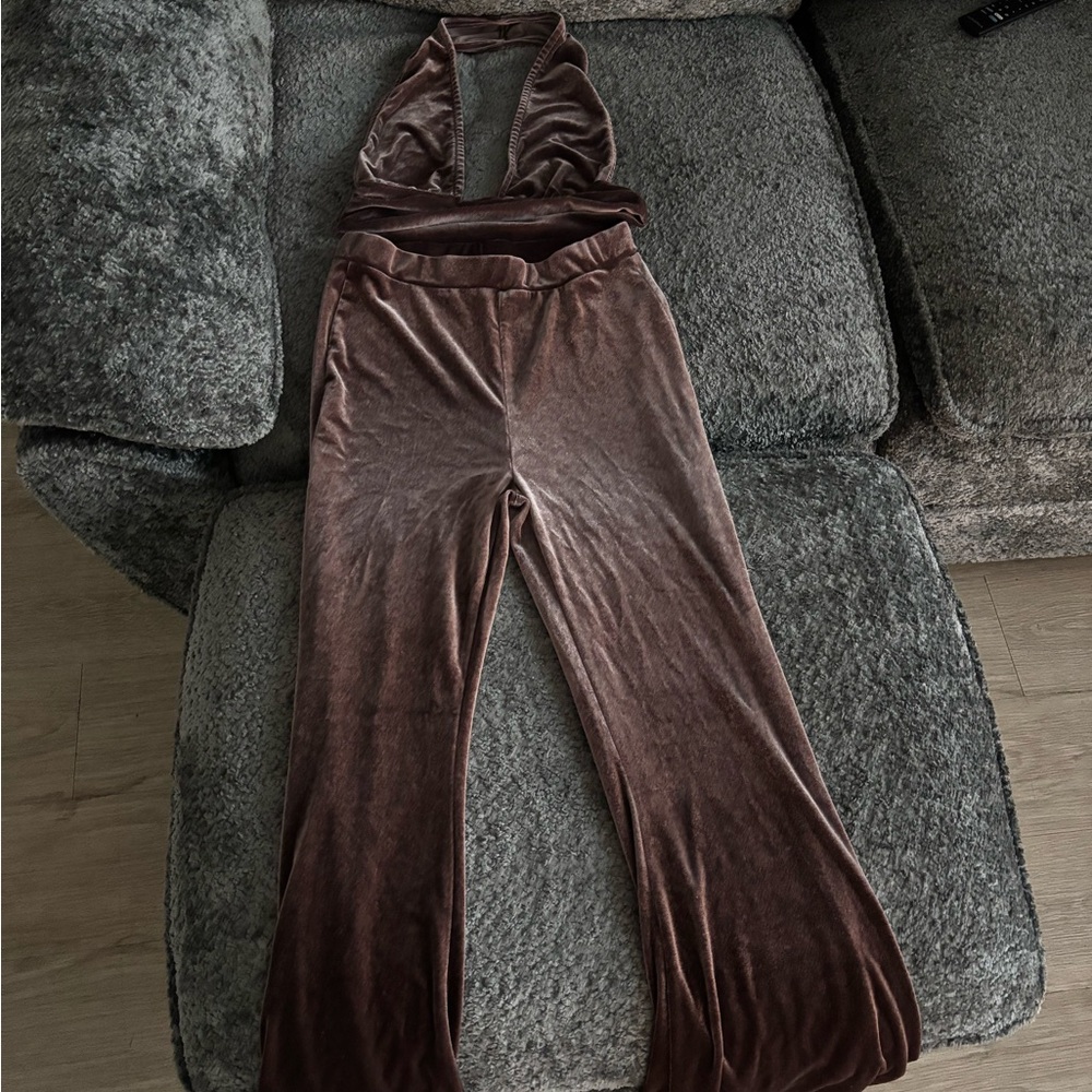 Luxurious Brown Wide-Leg Pantsuit